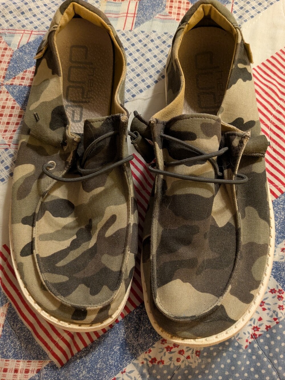 Hey Dude Camouflage Slip-On Loafers in Green and Brown
